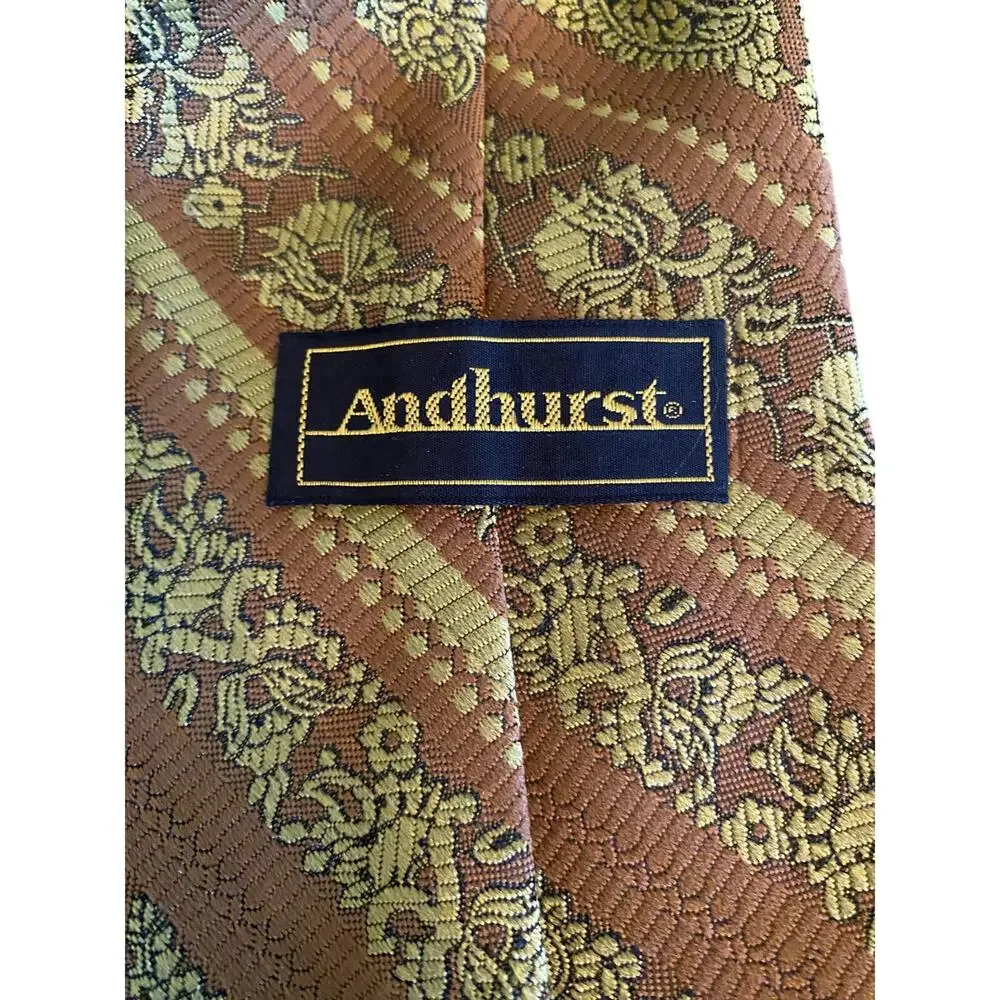 Andhurst‎ Vintage Brown Gold Paisley Stripe Necktie Mens Retro Tie